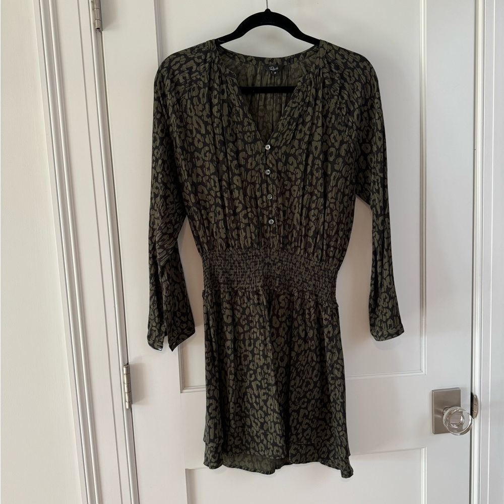 Rails Olive and Black Animal Print Long Sleeve Dress
